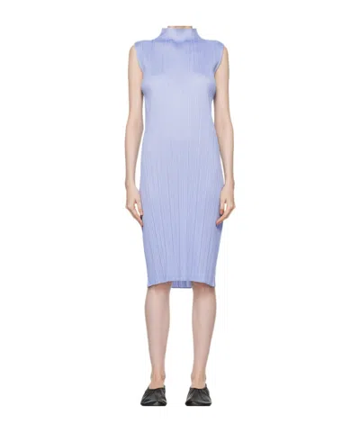 Issey Miyake Pleat-detail Maxi Pencil Dress In 70 Light Blue
