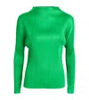 Issey Miyake Womens Green Long-sleeve Mock-neck Pleats Knitted Top In Green