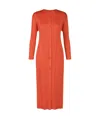 Issey Miyake Womens Long-sleeve Pleat Knitted Midi Dress Red In Red
