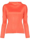 Issey Miyake Chiffon Twist Plisse Top In Orange