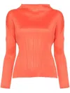 Issey Miyake Chiffon Twist Plisse Top In Orange