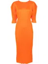 Issey Miyake Pleats Please  Womens Dark Orange July Pleated-texture Knitted Midi Dress In Orange