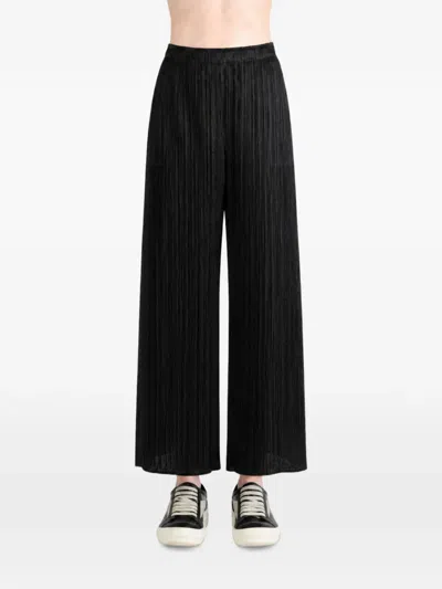 Issey Miyake 먼슬리 컬러 줄라이 플리츠 와이드 팬츠 In Black