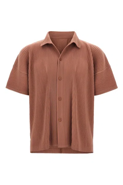 Issey Miyake July Pleated Short Sleeves Shirt In Brown