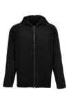 Issey Miyake Ribbed Texture Hooded Zip-up Sweater In Black