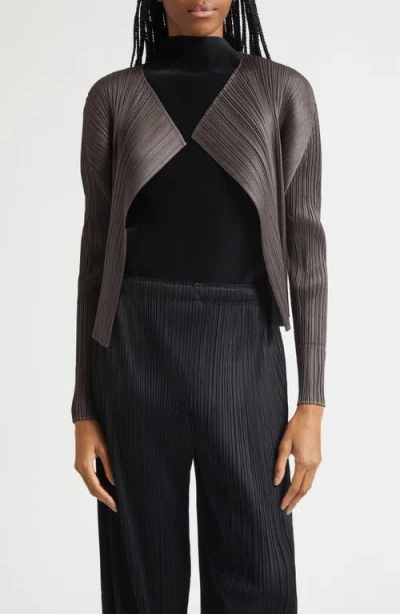 Issey Miyake Monthly Colors June Pleated Open Front Cardigan In Gray