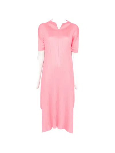 Issey Miyake Pleated Long Dress In Pink