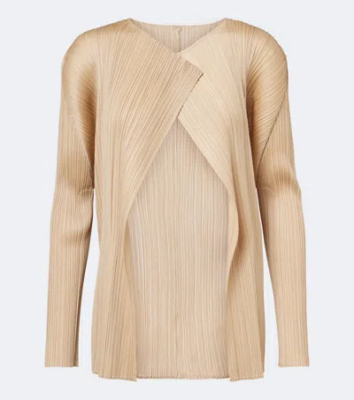 Issey Miyake Monthly Colors: October Pleated Cardigan In Ash Beige