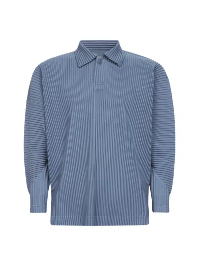Issey Miyake August Collection Long Sleeve Polo Shirt In Blue