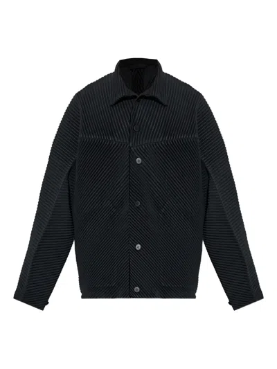 Issey Miyake Monthly Colors: September Plissé Buttoned Overshirt In Black