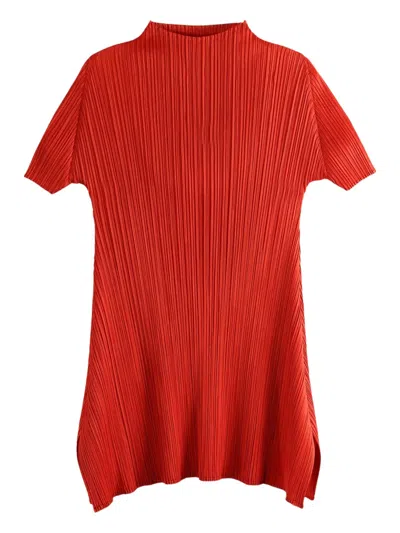Issey Miyake Monthly Colors:july Pleated Short-sleeve Tunic In Red
