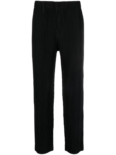 Issey Miyake Ns Black Pleated Belt Loops Tapered Leg Relaxed-fit Knitted Trousers