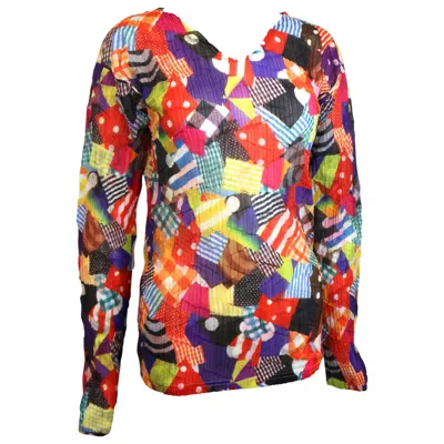 Pre-owned Issey Miyake Multi Colour And Pattern Long Sleeves Pleated Top In Pink