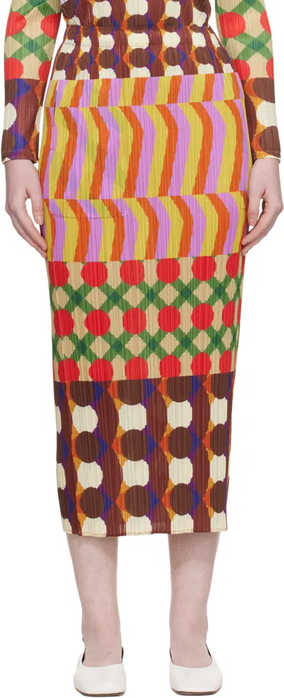 Issey Miyake Harmony Printed Pleated Midi Skirt In Brown