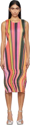 Issey Miyake Multicolor Warp Midi Dress In 22 Pink