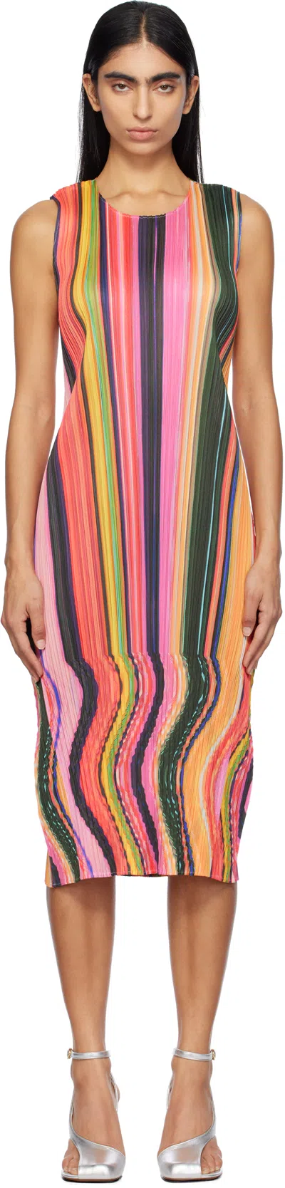 Issey Miyake Multicolor Warp Midi Dress In 22 Pink