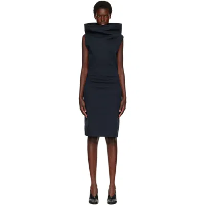 Issey Miyake Navy Allow Midi Dress In White
