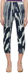 Issey Miyake Womens Grayish Navy Refraction Abstract-print Pleated Knitted Trousers In Blue