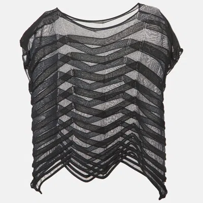 Pre-owned Issey Miyake Navy Blue Chevron Jelly Knit Sheer Top S
