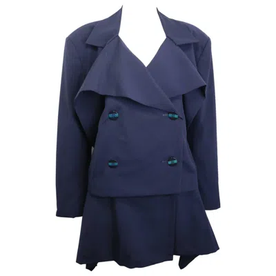 Pre-owned Issey Miyake Navy Blue Double Breasted Jacket And Skirt Ensemble