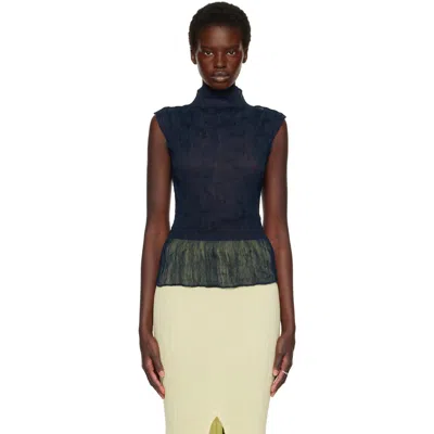 Issey Miyake Navy Chiffon Twist 1 Top In Multi