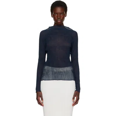 Issey Miyake Navy Chiffon Twist 1 Top In Multi