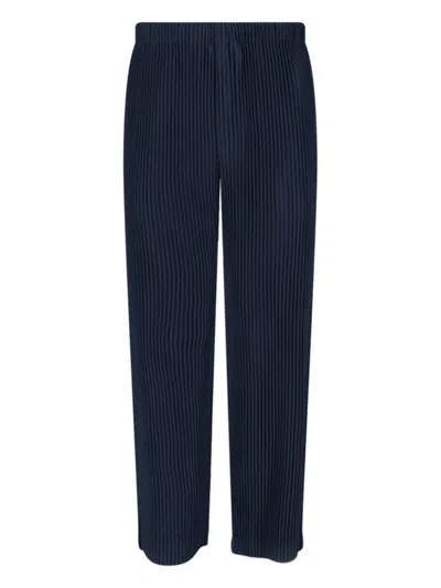 Issey Miyake Navy High-waisted Pleated Trousers With Elastic Waistband In Blue