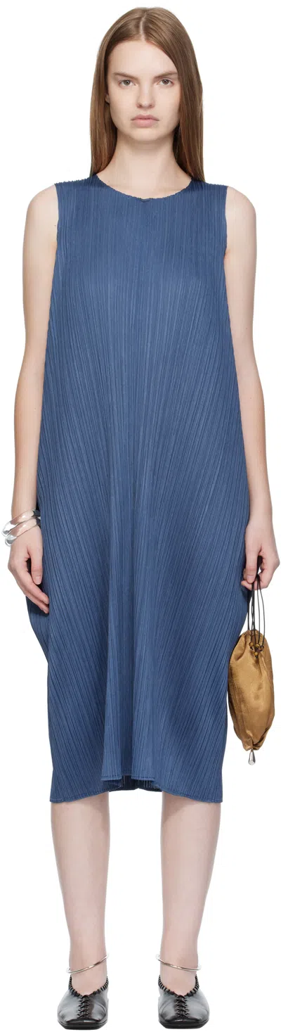 Issey Miyake Navy Lamp Shade Midi Dress In Blue