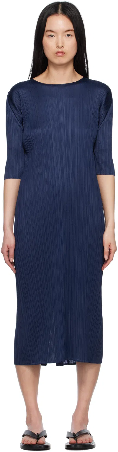 Issey Miyake Navy Merry Bicolor Midi Dress In 75 Navy