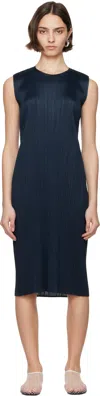 Issey Miyake Navy Monthly Colors April Midi Dress In Gold