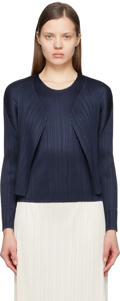 Issey Miyake Navy New Colorful Basics 4 Cardigan In 75 Navy