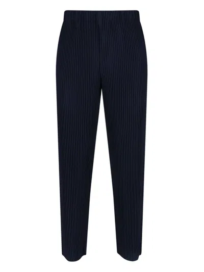 Issey Miyake Navy Pleated High-waisted Trousers With Two Side Pockets In Blue
