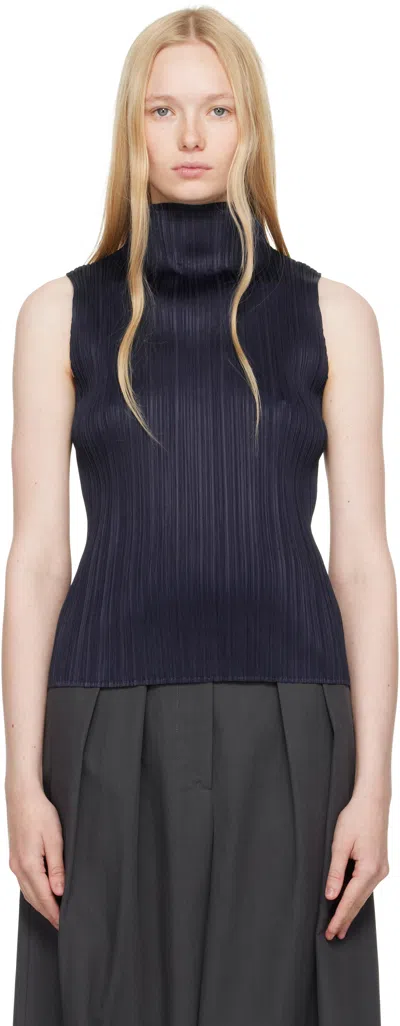 Issey Miyake Navy Ramie Pleats Top