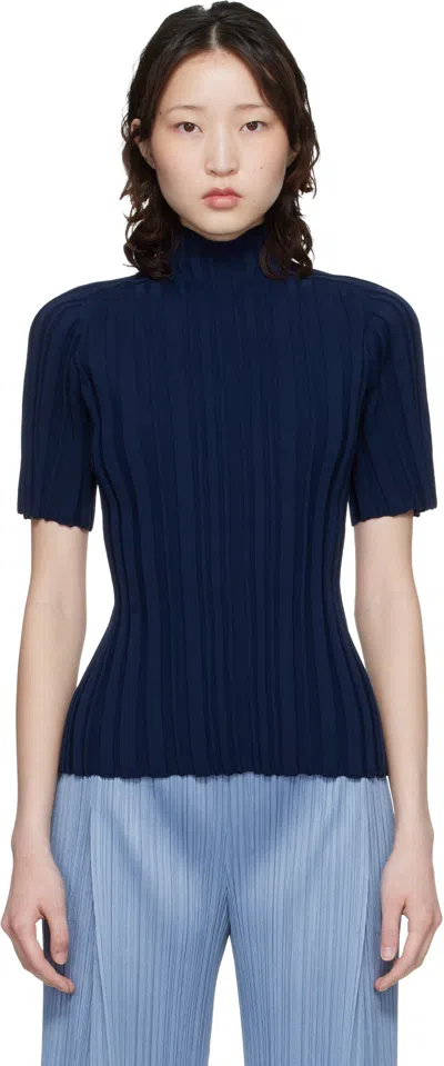 Issey Miyake Ribbed Knit Turtleneck Sweater In Blue