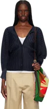 Issey Miyake Navy Rib Pleats February Cardigan In 75 Navy