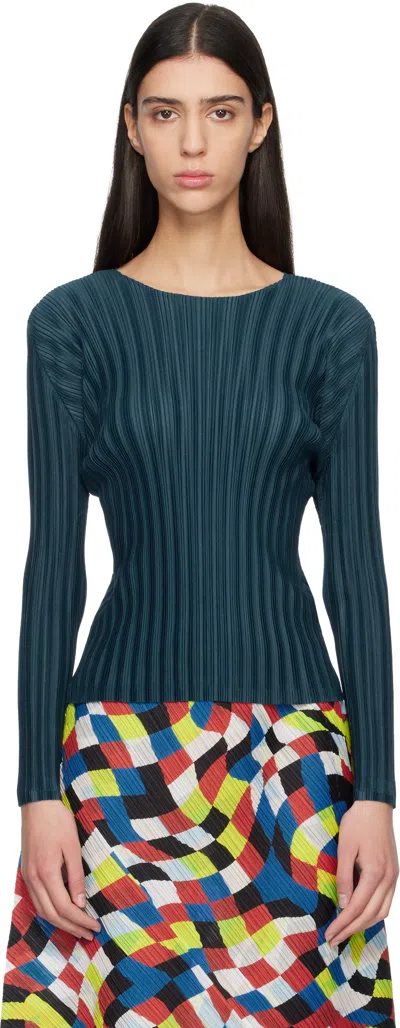 Issey Miyake Navy Rib Pleats November Top In Blue