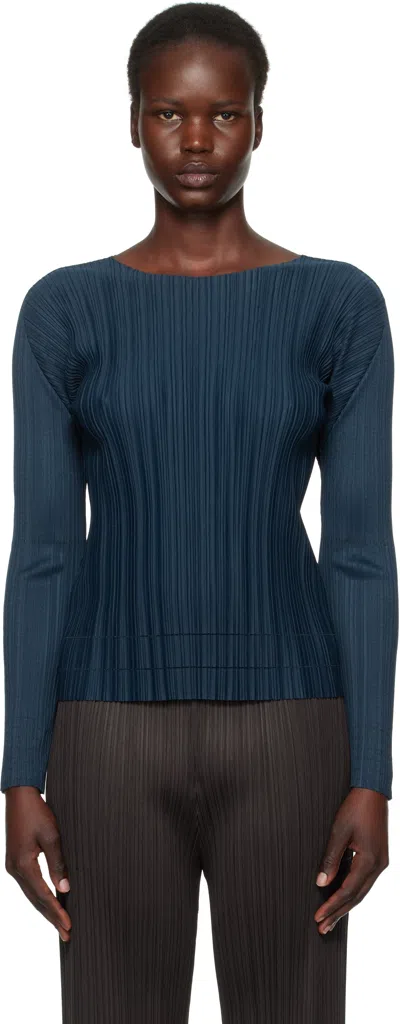 Issey Miyake Navy Soft Pleats Top In 79 Dark Navy
