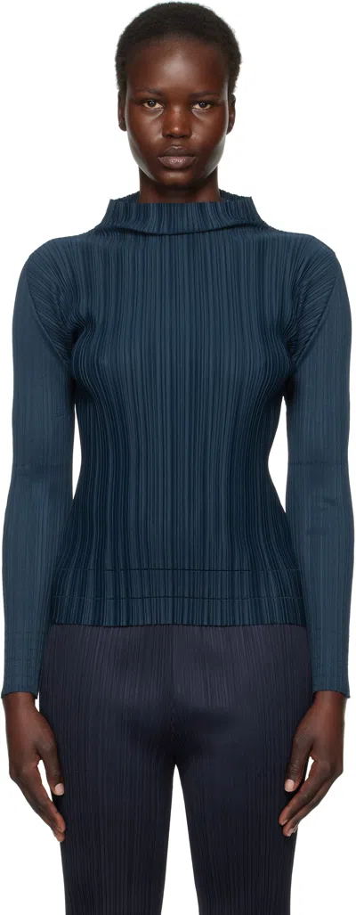 Issey Miyake Navy Soft Pleats Top In 79 Dark Navy