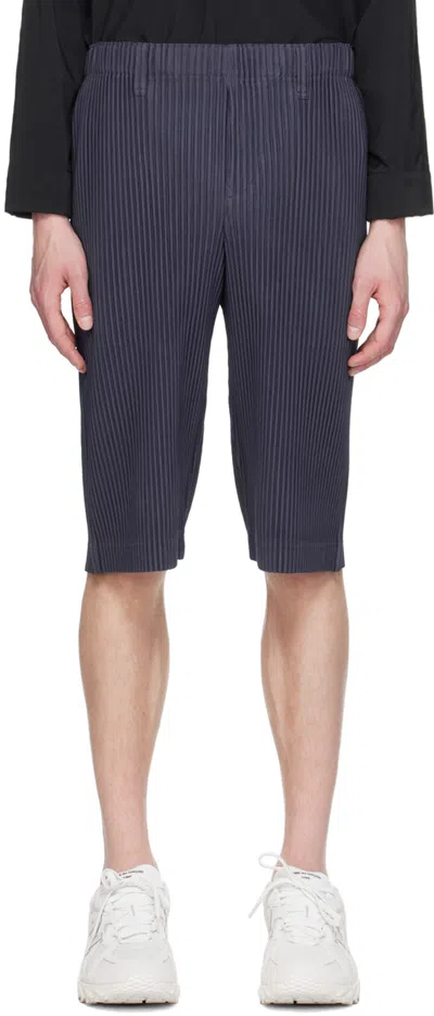 Issey Miyake Navy Tailored Pleats 2 Shorts In 76-blue Charcoal