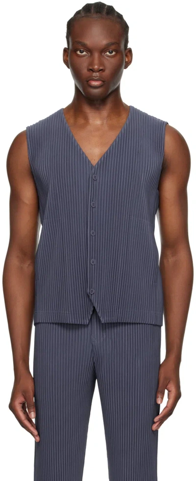 Issey Miyake Navy Tailored Pleats 2 Vest In 76-blue Charcoal