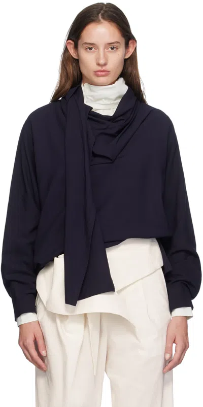 Issey Miyake Navy Two As One Blouse In 79 Midnight Navy