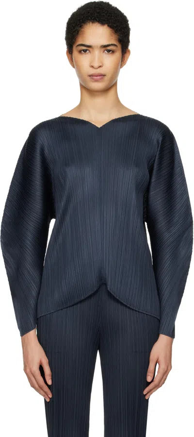 Issey Miyake Navy Wormhole Blouse In 75 Navy