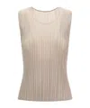 Issey Miyake Fresh Pleated Sleeveless Round Neck Top In Neutral