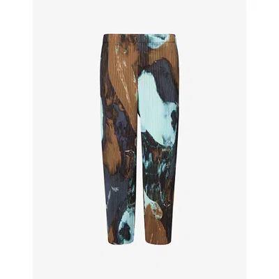 Issey Miyake Ns Brown Agate Graphic-print Knitted Trousers