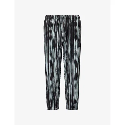 ISSEY MIYAKE NS BLACK BRUSHSTROKE STRIPE STRAIGHT-LEG PLEATS KNITTED TROUSERS