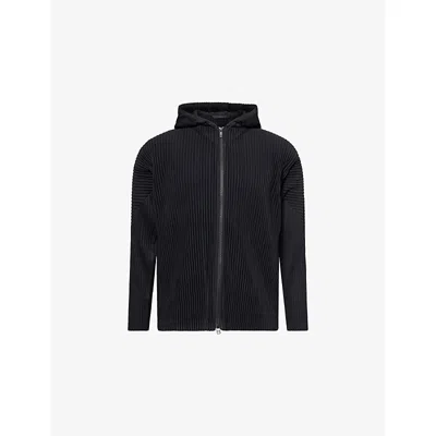 Issey Miyake Ns June Zip-up Pleated Knitted Hoody Black In Blue