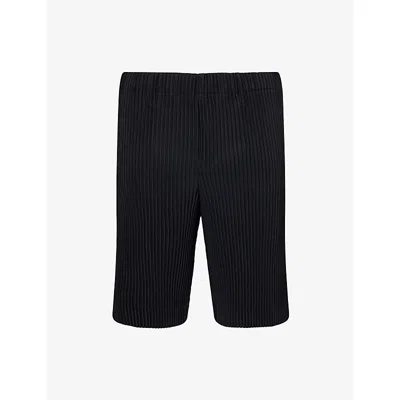 Issey Miyake Ns Black Pleated Slim-fit Knitted Shorts
