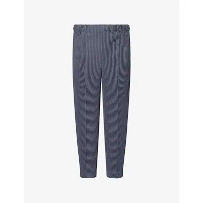 Issey Miyake Ns Chert Blue Tapered Pleated Woven Trousers