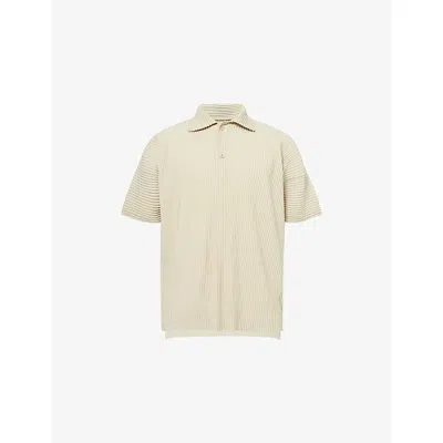 Issey Miyake Ns May V-neck Regular-fit Knitted Polo Shirt Dry Grass Green In Neutral