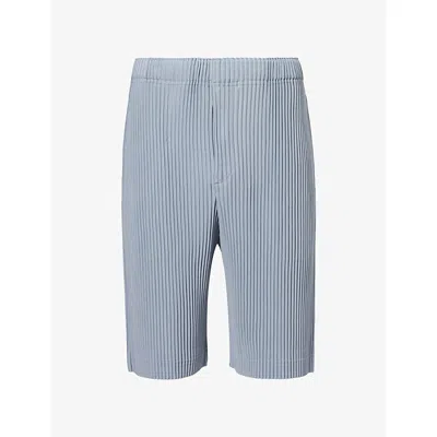 Issey Miyake Ns Pleats Regular-fit Knitted Shorts Gray Blue In Grey